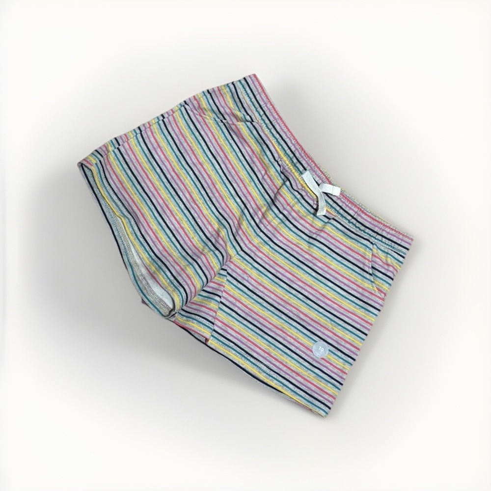 NWT Carters Kid Girls Gray Multicolored Rainbow Striped Shorts Tie Waist Size 10
